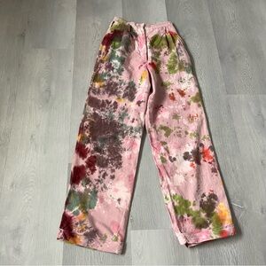 INDUSTRIA VTG PINK PANTS PAINT SPLATTER HIGH RISE WIDE LEG WOMENS 38 EU